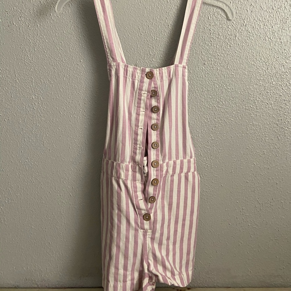Purple and White Striped Overall Shorts